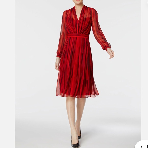 Anne Klein printed and flared red dress! 👗 - Picture 1 of 7